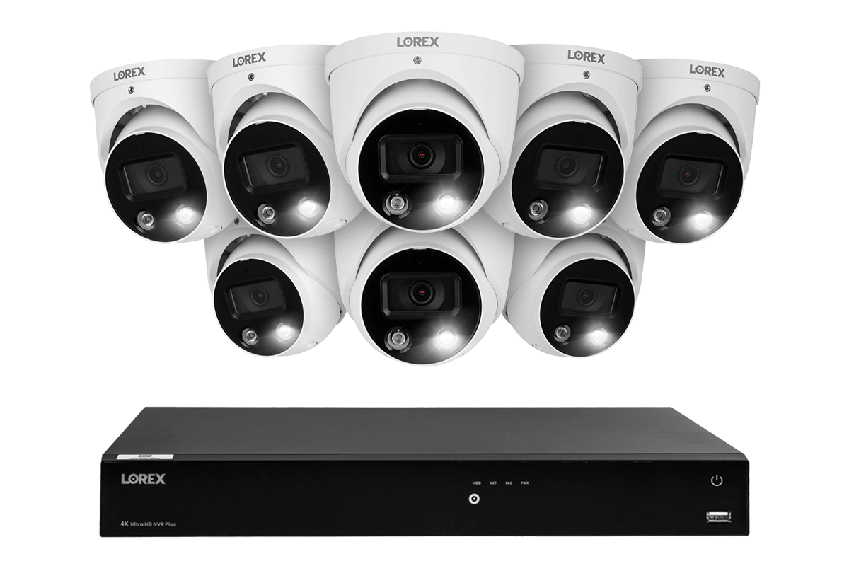 Fusion 4K 16 Channel NVR Wired System IP Turret Cameras Featuring Smart Deterrence 2 Way Audio