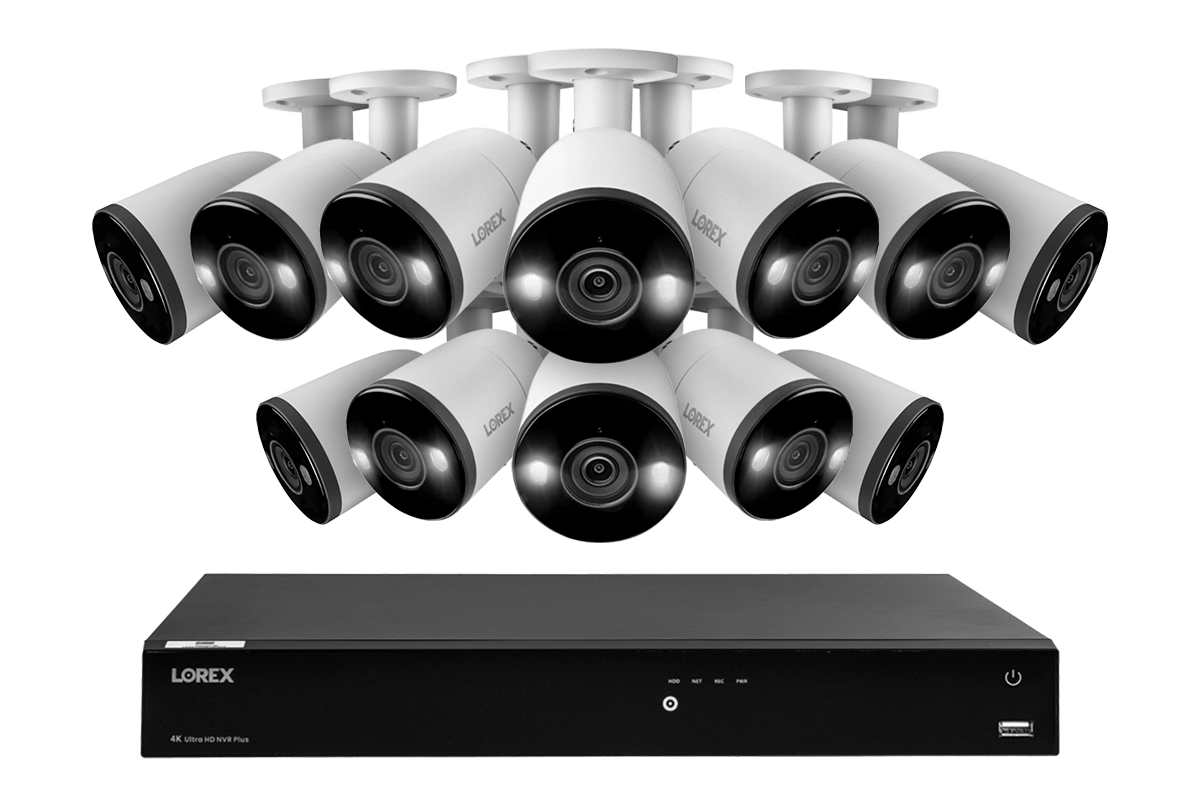Lorex Fusion 4K 16-Channel 3TB NVR Wired System with IP Bullet Cameras Featuring Smart Deterrence and 2-Way Audio