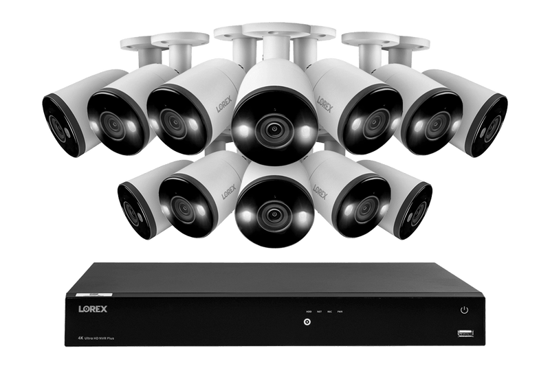 Lorex Fusion 4K 16-Channel 3TB NVR Wired System with IP Bullet Cameras Featuring Smart Deterrence and 2-Way Audio