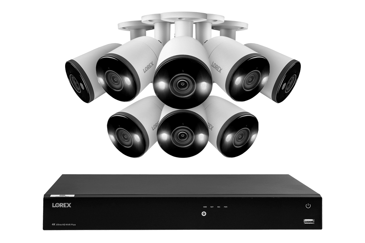 Lorex Fusion 4K 16-Channel 3TB NVR CCTV Wired System with IP Bullet Cameras Featuring Smart Deterrence and 2-Way Audio