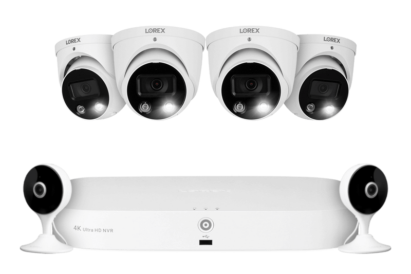 Lorex Fusion 4K 8-Channel 2TB Wired NVR System with Four 4K IP Dome Cameras + Two 2K Wi-Fi Indoor Cameras