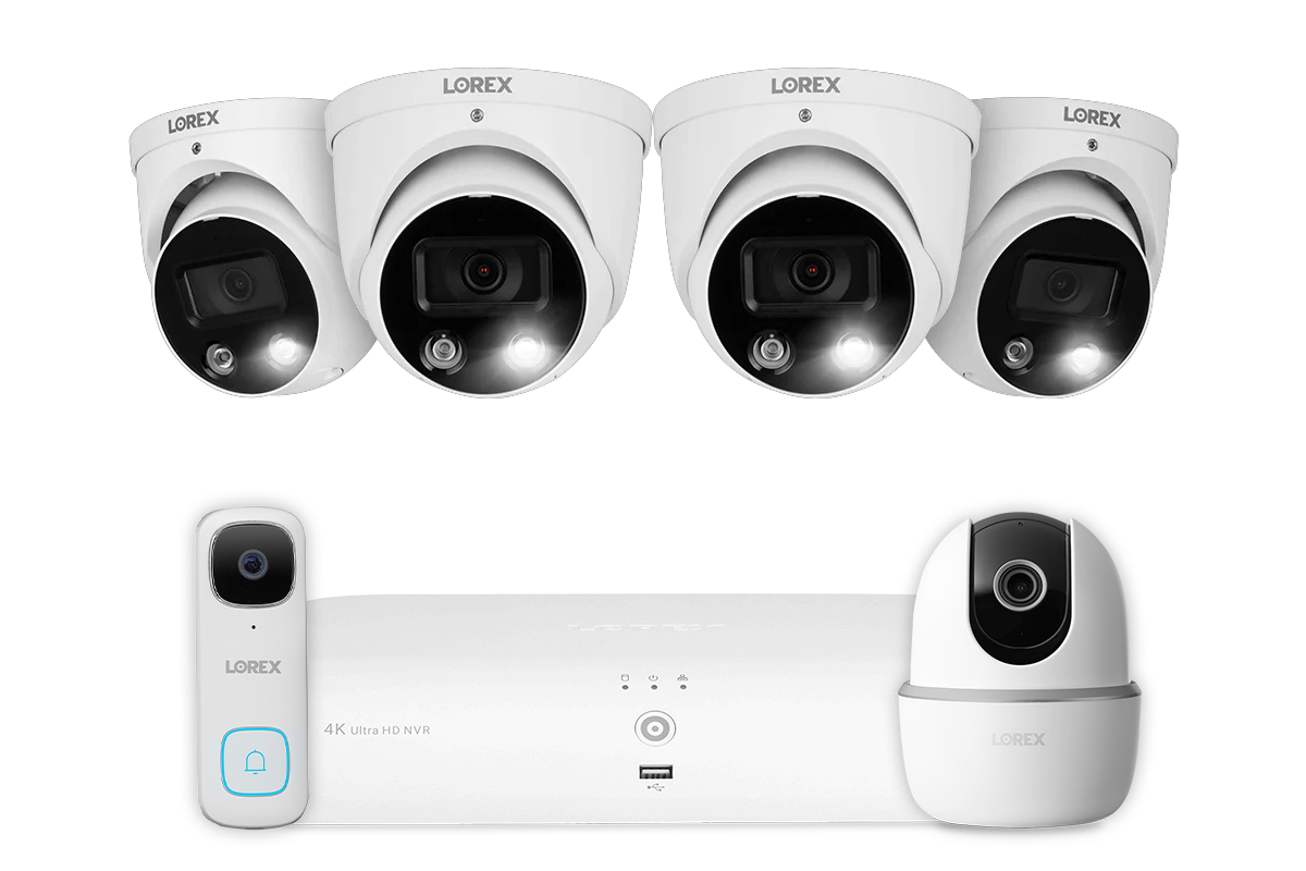 4K 16 Channel NVR Smart Deterrence IP Dome Cameras 2K Pan Tilt Indoor Camera 2K Wired Doorbell