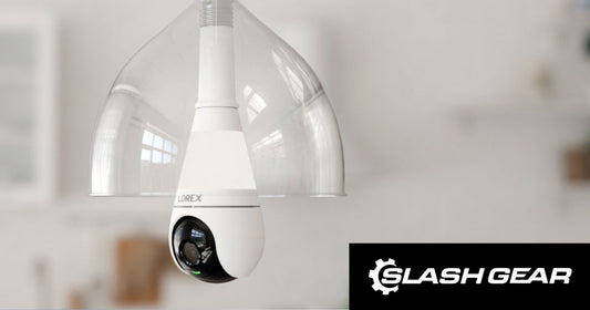 Lorex Smart Lightbulb Camera featured in SlashGear’s “13 Back-to-School Tech Finds You’ll Want to Use Every Day,” shown installed in a home to help parents monitor kids after school.